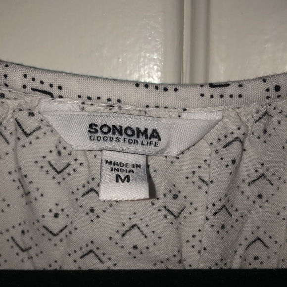 Sonoma White Blouse with Black Pattern and Ties Size Medium - Picture 3 of 6